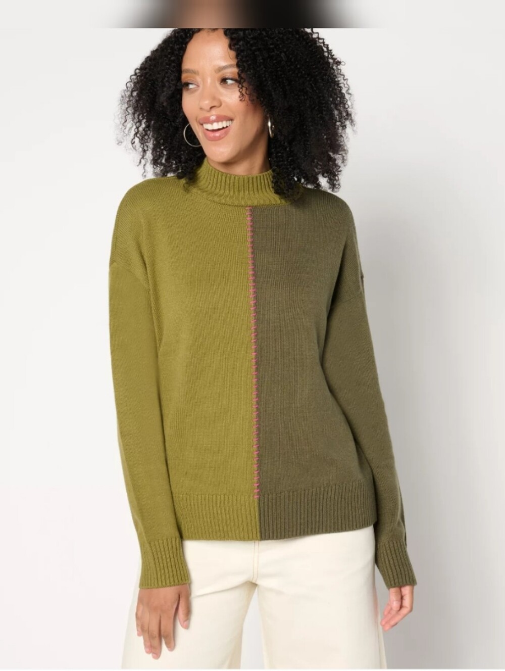 Peace Love World Olive Two-Tone Cowl Neck Sweater